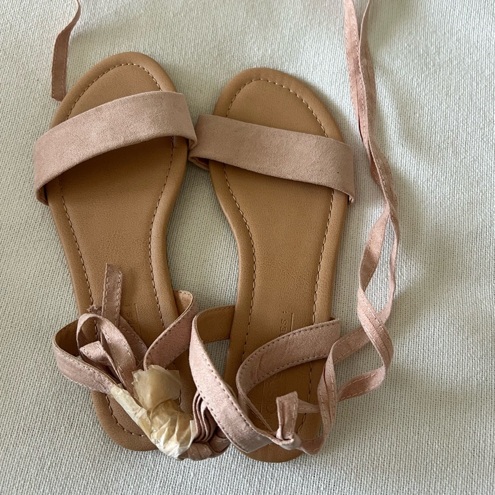Pink nude wrap up sandals never worn